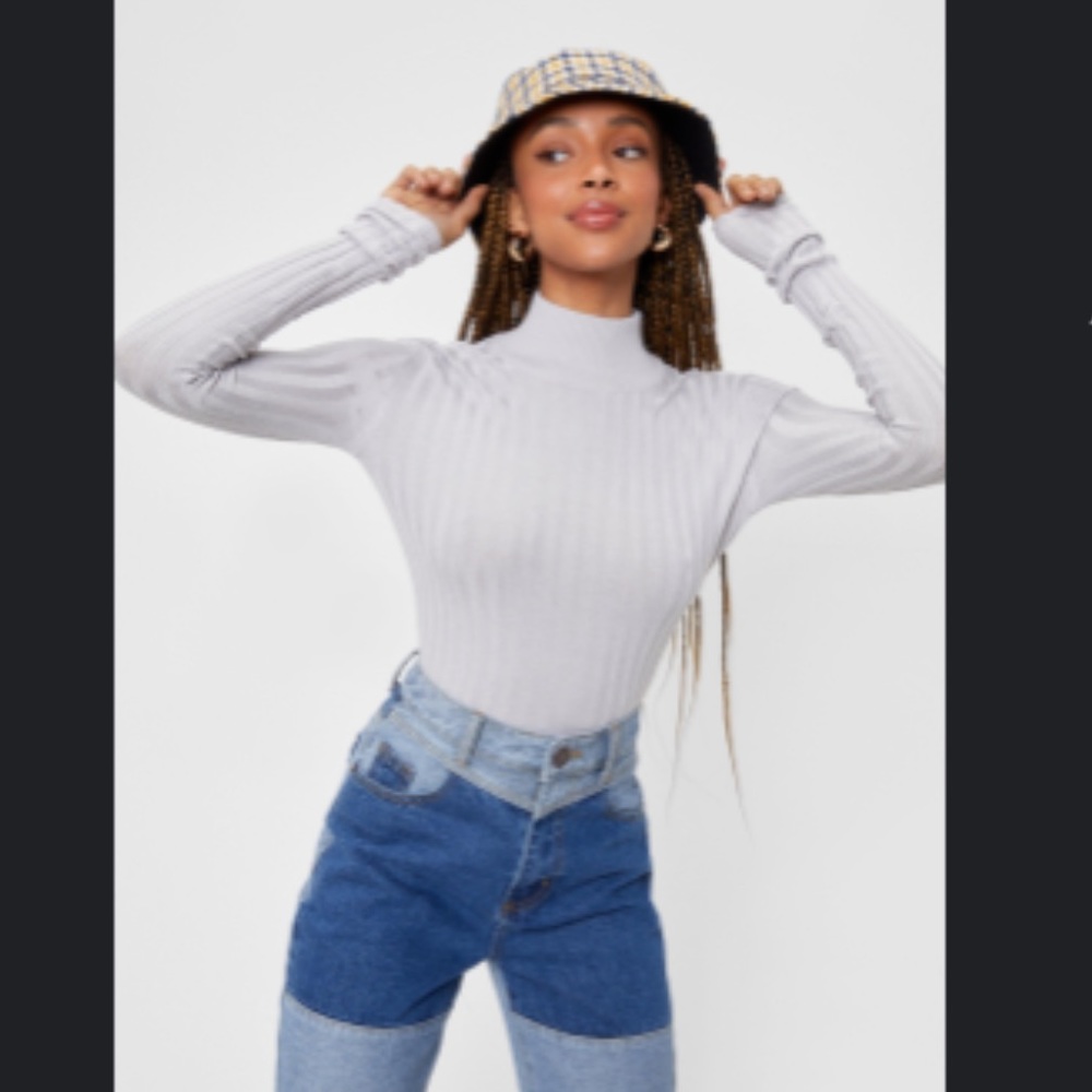 US Size 4 High Neck Ribbed Long Sleeve